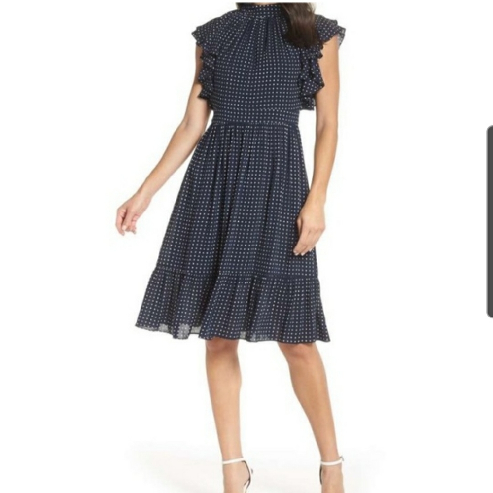 Chelsea28 Navy Blue & White Polka-dot Midi Dress